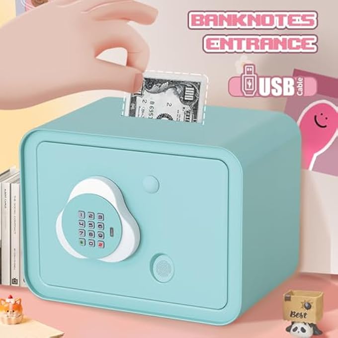 rayihni KIDS PIGGY BANK,ELECTRONIC ATM PASSWORD PROTECTED PIGGY BANK W/KEY & SIMULATED FINGERPRINT UNLOCKING SAFE CASH COIN SAVINGS BOX MUSICAL TOY FOR BOYS GIRLS HOLIDAY PARTY BIRTHDAY GIFT (WHITE) - Image 3